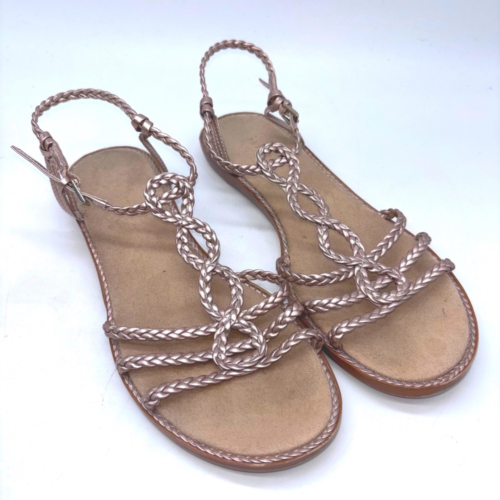 Pesaro Rose Gold Boho Women 8.5 Braided Strappy Flat Sandals Grecian‎ Chic